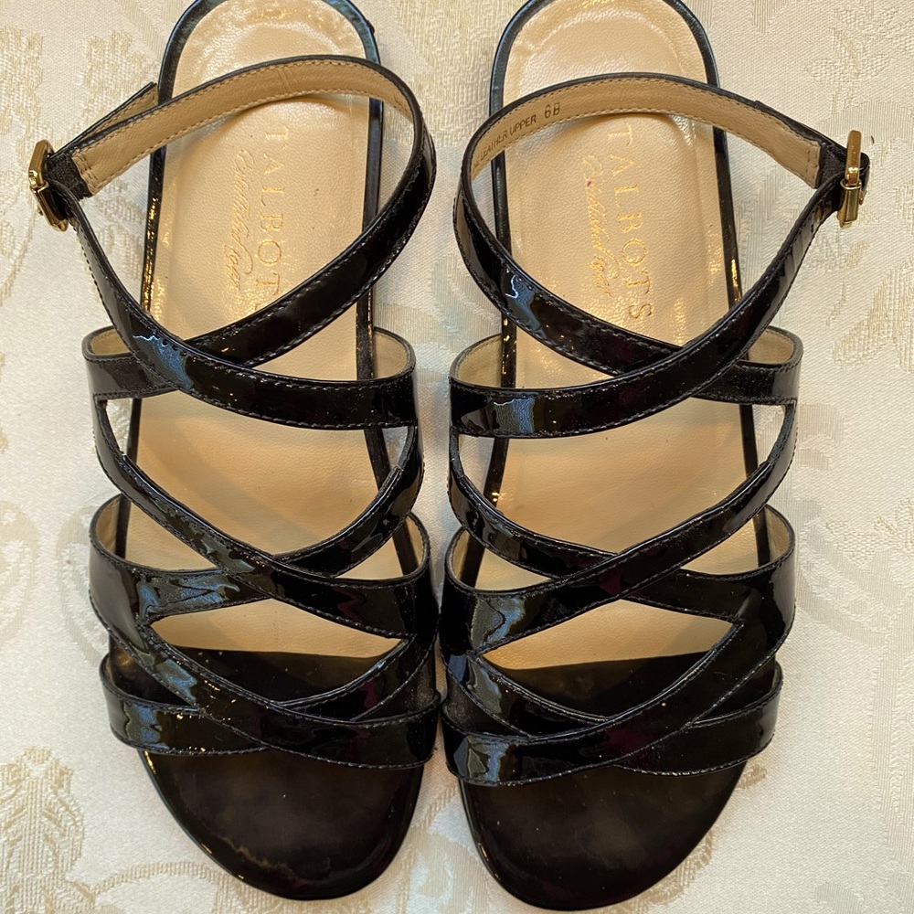 Talbots Black Patent Strappy Flat Sandals Size 6M